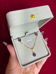 Conjunto Brinco e Colar Gota Ametista