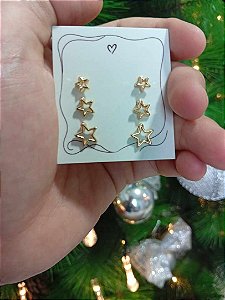 Trio de Brincos Estrela Vazada