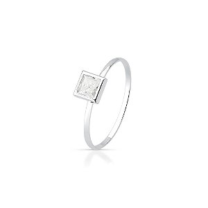 Anel Solitário Cravação Inglesa - Prata 925