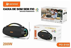Caixa De Som Bluetooth Peining PEI-S105 C/2microfone Sem fio 200w RGB -