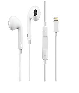 Fones de Ouvido com Fio Premium, Compátivel com Lightning, iOS - iPhone 5, 6, 7, 7, 8, X, 11, 12, 13, 14, 15 E 16 com Microfone e Controle de Volume, Graves Aprimorados, Modelo 1° Geração