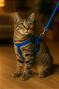 Guia e Peitoral p/ Gatos Nº1 - Baby Blue