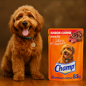 Sachê Champ Sabor Carne 85g – Ração Úmida para Cães Adultos