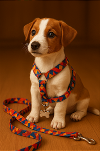 Conjunto Peitoral com Pingente Tag de Identificação e Guia - P