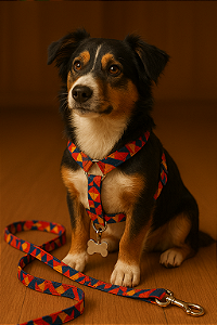 Conjunto Peitoral com Pingente Tag de Identificação e Guia - M