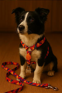 Conjunto Peitoral com Pingente Tag de Identificação e Guia - M