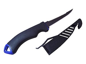 FACA DE PESCA MARINE SPORTS – FILLET KNIFE 28 CM APROX. - TAMANHO MÉDIO PRETO COM AZUL