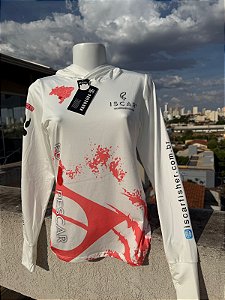 CAMISETA DE PESCA COM CAPUZ – UV PROTECTION 50 UPF - MAR NEGRO - FEMININA - TAMANHO P - OFF-WHITE