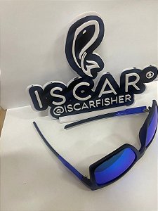 ÓCULOS DE SOL BLACK BIRD, AZUL ESPELHADO, ARMAÇÃO PRETA COM DETALHE EM AZUL - MODELO 02, ARMAÇÃO QUADRADA.