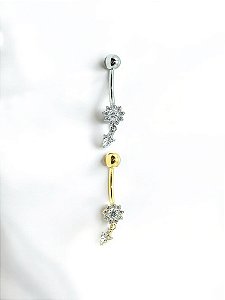 Umbigo Flor com Pingente de Zircônias Titânio
