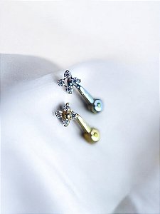 Barbell Curvo 4 Zircônias e Esfera Titânio