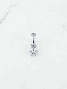 Umbigo com Zircônias e Pingente Borboleta Titânio