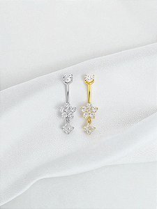 Umbigo Flor 6 Zircônias com Pingente Titânio