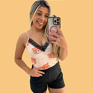 Short Doll Bianca - Laranja e Preto - Ursinho