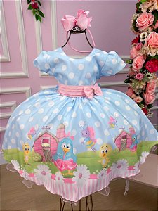 Vestido Infantil Temáticos da Gigi Galinha Pintadinha Azul (VESTINFPINTMGIGAPIN