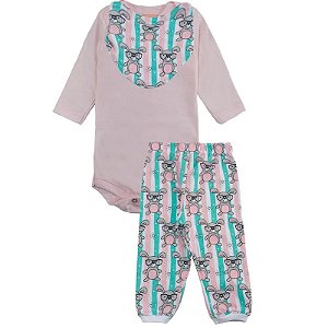 Conjunto Body Bebê Menina Little Bunny Rosa