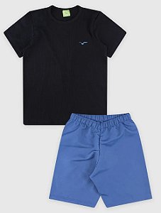 Conjunto Infantil Camiseta/Bermuda Masculino Verão Preto