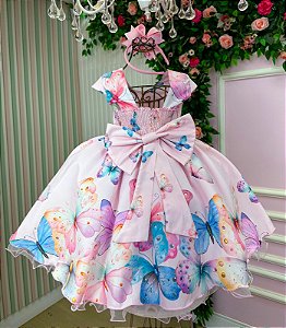 Vestido Jardim das Borboletas Rosa