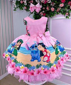 Vestido Infantil  Luxo Lilo e Stitch Rosa