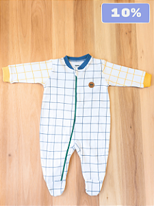 Macacão de zíper com pézinho quadriculado multicor