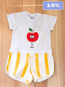 Macacão com Blusinha de Tomate e Short Listrado – Fofo e Confortável