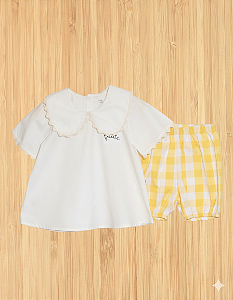 Conjunto Shorts Vichy Fruit - Bata Off White com Bordado