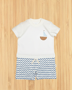 Macacão Ondinhas Barco - Conjunto Náutico Infantil