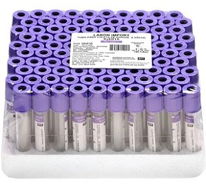 Tubo Edta K3 à Vácuo - Plástico 4ml  C/ 100 Unidades - Labor Import (Val: 31/12/25)