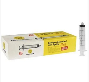 Seringa de 20ml Bico Luer Lock Sem Agulha C/ 50 Unidades - Descarpack