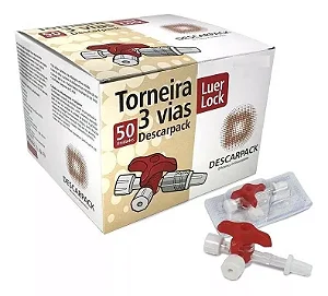 Torneira 3 Vias Luer Lock Descartável C/ 50 Unidades - Descarpack