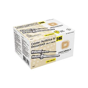 Cateter Periférico Intravenoso Com Dispositivo de Segurança 24G Amarelo C/ 100 Unidades - Descarpack