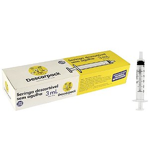 Seringa de 3ml Bico Luer Slip Sem Agulha C/ 100 Unidades - Descarpack