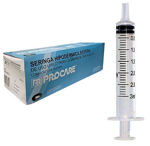 Seringa Hipodérmica Convencional 3ml Bico Luer Slip C/ 100 Unidades - Procare