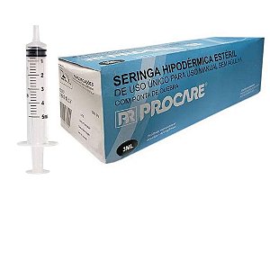 Seringa Hipodérmica Convencional 5ml Bico Luer Slip C/ 100 Unidades - Procare