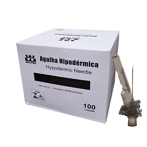 Agulha Hipodérmica Com Dispositivo de Segurança 22G x 1” – 0,70 x 25mm  C/ 100 Unidades - Wiltex