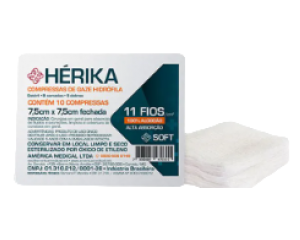 Compressa de Gaze Estéril 7,5 x 7,5cm 11 Fios C/ 10 Un - Hérika