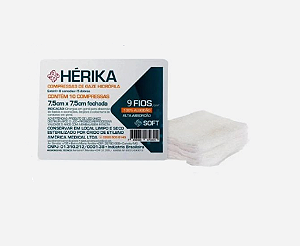 Compressa de Gaze Estéril 7,5 x 7,5cm 09 Fios C/ 10 Un - Hérika