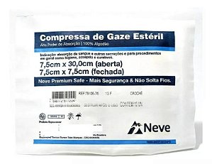 Compressa de Gaze Estéril 7,5 x 7,5cm 13 Fios C/ 10 Unidades - Neve