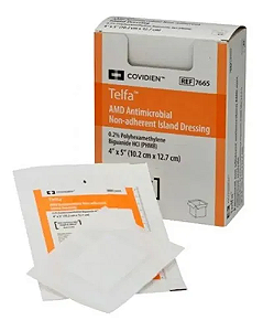 Cobertura de Gaze Com PHMB (Antimicrobiana) C/ Borda Telfa 10,2 x 12,7cm Un - Covidien 7665