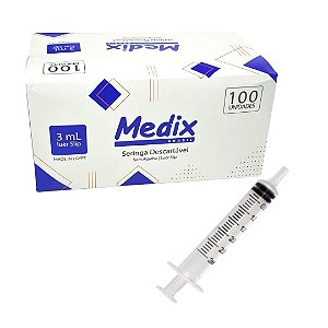 Seringa de 3ml Bico Luer Slip Sem Agulha C/ 100 Unidades - Medix