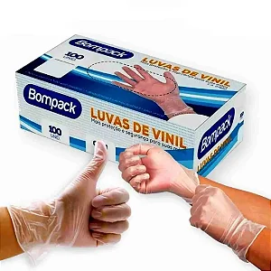 Luva de Vinil Com Pó C/ 100 Unidades Tam: M - Bompack