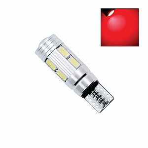 Lâmpada LED T10 Lupa 10 Led Canbus 12v Vermelha