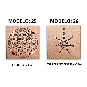 Kit 2 Gráficos MDF CRU 3mm 20x20 Radiestesia Modelos 25 e 26 (Flor da Vida e Estrela Sopro da Vida)