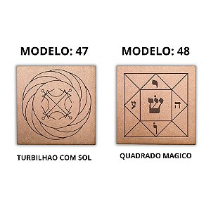 Kit 2 Gráficos MDF CRU 3mm 20x20 Radiestesia Modelos 47 e 48 (Turbilhao com Sol e Quadrado Magico)