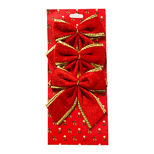 LACO NATAL DE VELUDO VERMELHO DECORADO LUXO C/ 3 10X12