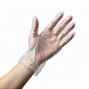 LUVA PLASTICA DESCARTAVEL COM 100 UNIDADES