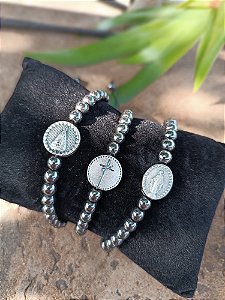 Kit Pulseira Hematita Medalhas