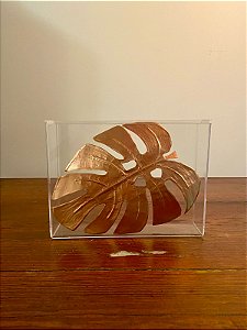Caixa de Acrílico Decorativa Folha Costela de Adão Cobre