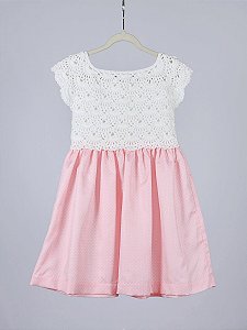 Vestido Infantil De Crochê Lavínia Bolinha Rosa-bebê