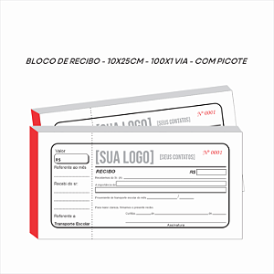 Bloco de recibo - 10x25cm - 100x1 via - papel sulfite 75g - com picote